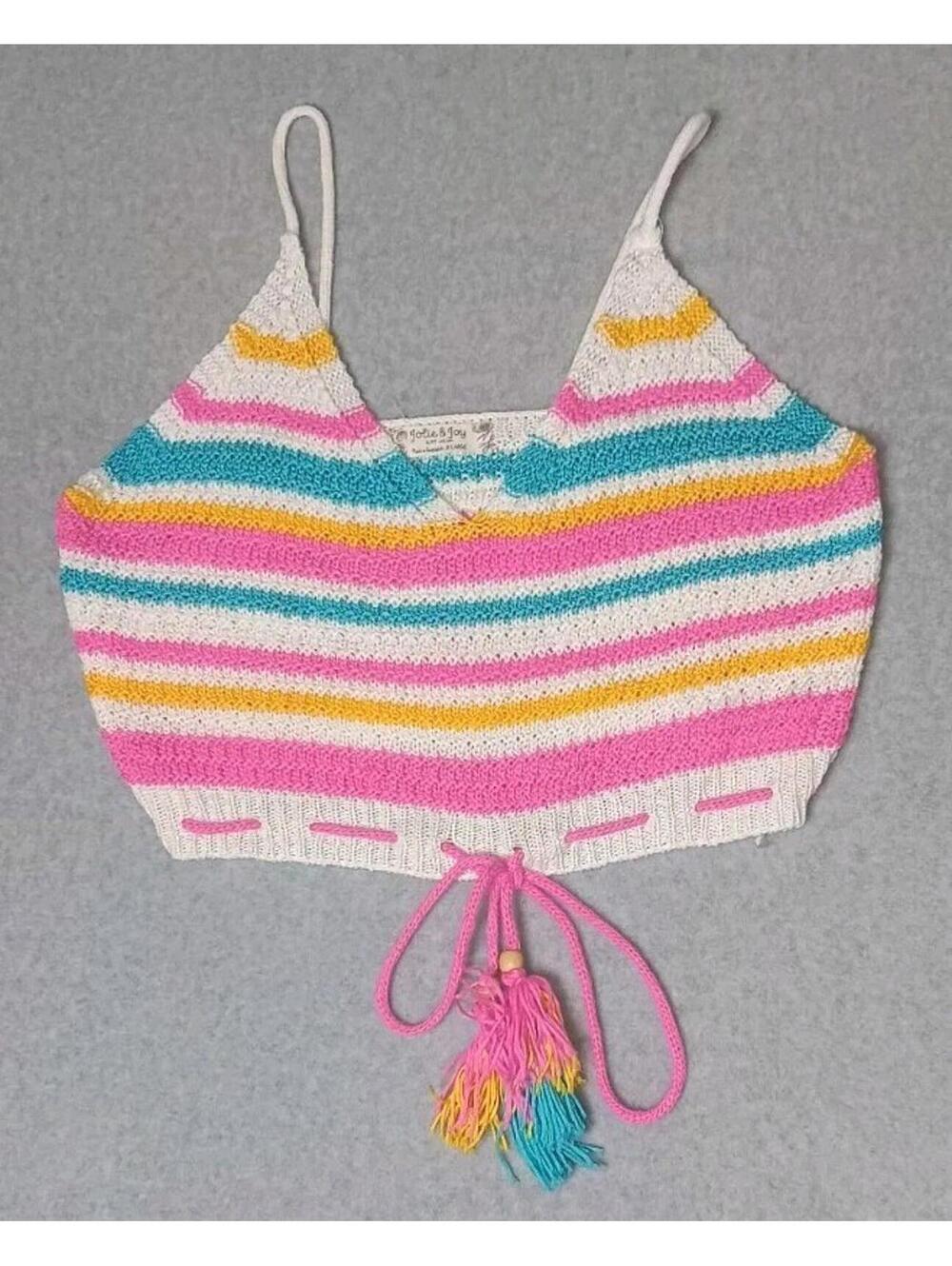 Jolie And Joy Crochet Knit Cropped Top Womens Size XL Multicolor Stripes...